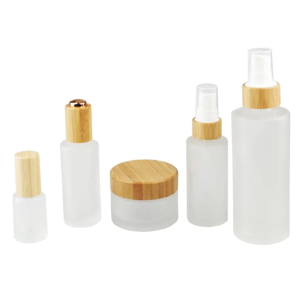 

1/2 oz Frosted Clear Pumps Tops Bamboo Lotion Glass Dropper Bottle 30Ml 50Ml 100Ml 120Ml Frost Glass Mist Spray Bottle