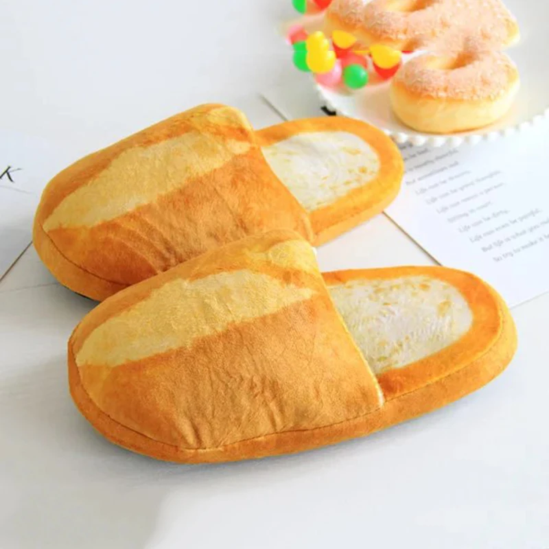 Women Indoor Slippers Winter Funny 3D Bread Shoes Lovers Adult Home Floor Slides Soft Sole Bedroom House Unisex Footwear Gift