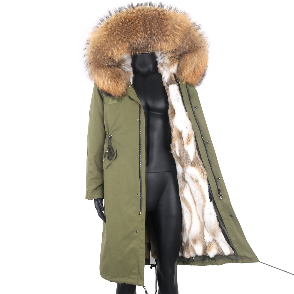 Chaqueta de invierno impermeable para hombre, Parka x-long, abrigo de piel de conejo Real, cuello de piel de zorro de mapache Natural, capucha, ropa de calle cálida, 2023