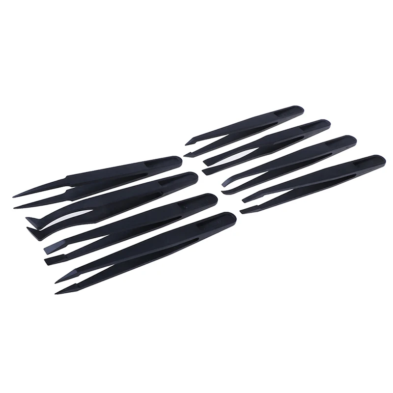 Kit di pinzette elettroniche antistatiche in fibra di carbonio da 8 pezzi Set di utensili manuali per riparazione PCB con pinze in plastica ESD
