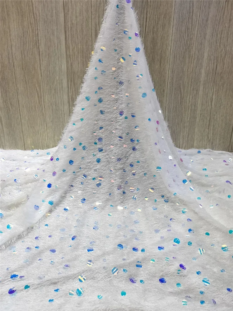 

Shinny 15JRB-121406 Nigerian Lace Fabric Top Sale Fashion Embroidery Tulle Sequins Material for Wedding or Party Show Dress