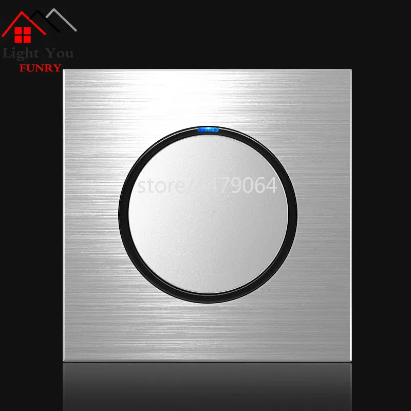 1 Way Light Switch Any Click Household Silver Aluminum Alloy Panel Switch Socket 90V-250V