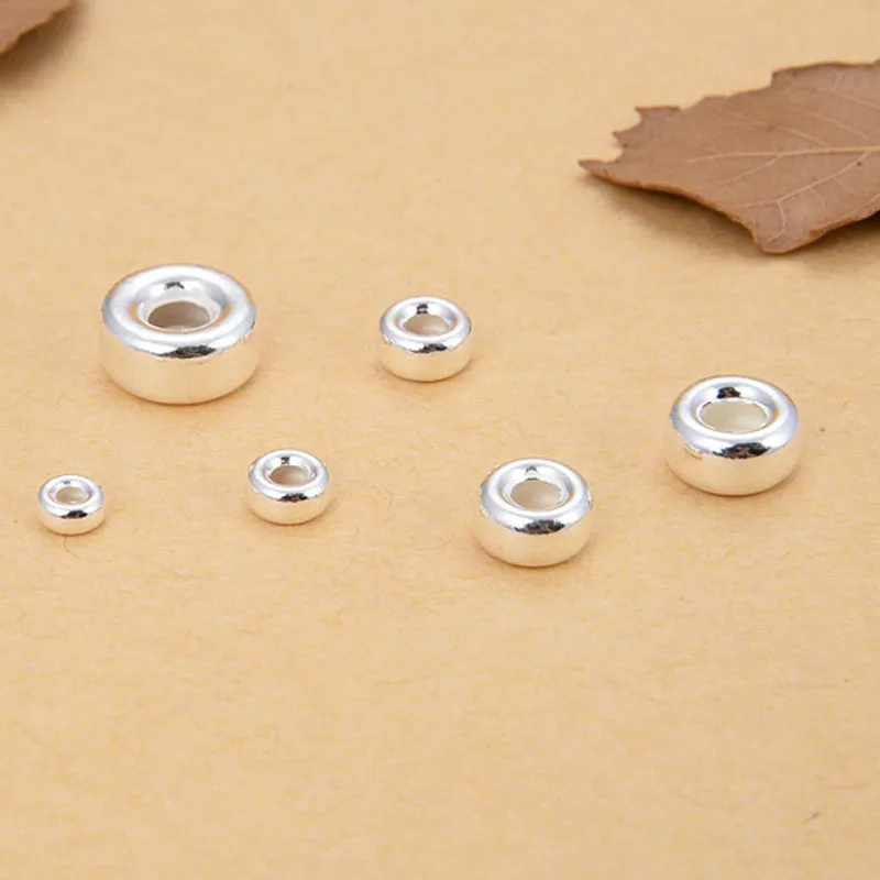 Genuine Real Pure Solid 925 Sterling Silver Beads Flat Round Loose Spacers Bead