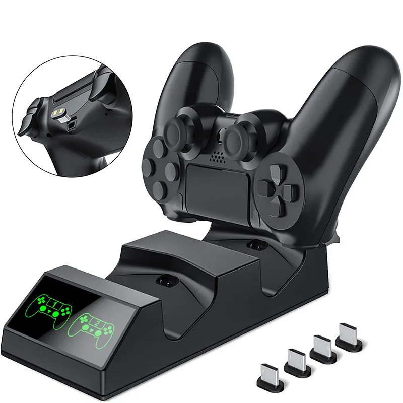 Fast Charging Dock Station 4 Mini Micro charger ports Charging Base For PS4 /PS4 SLIM /PS4 PRO Controllers With LED Lights