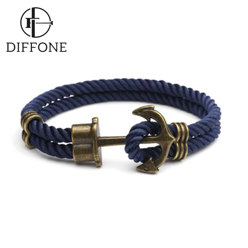 Vintage Anchor Rope Bracelet Men Handmade Double Layer Easy Hook Ethnic Cord Armband Camping Survival Homme Braclet Hand Jewelry