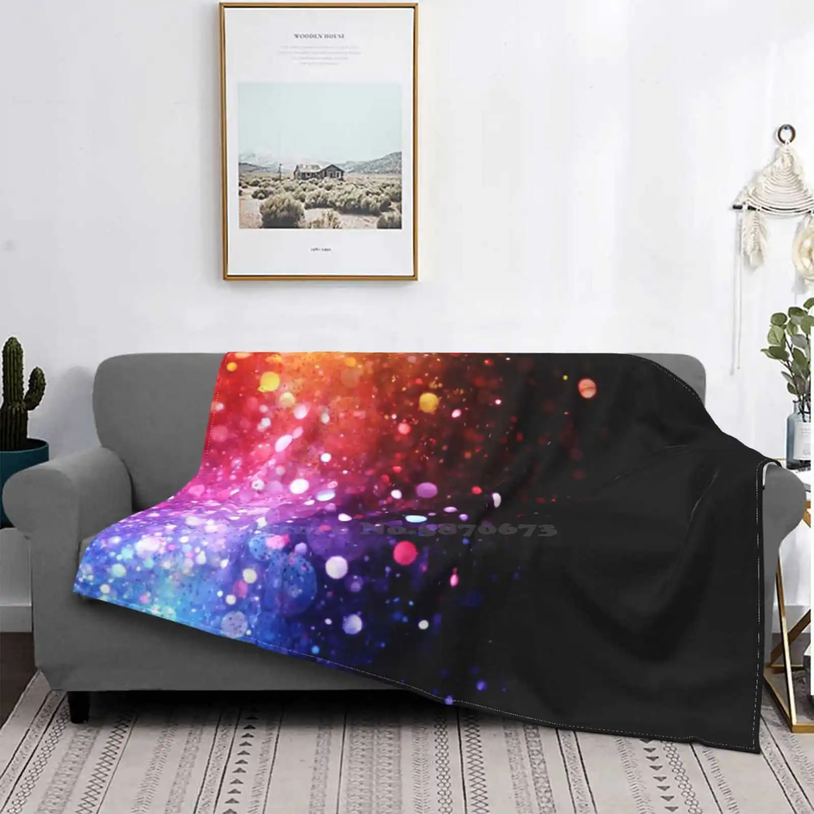 Glitter Rainbow Light Shaggy Throw Soft Blanket Sofa/Bed/Travel Love Gifts Sparkle Bokeh Iridescent Rainbow Neon Texture