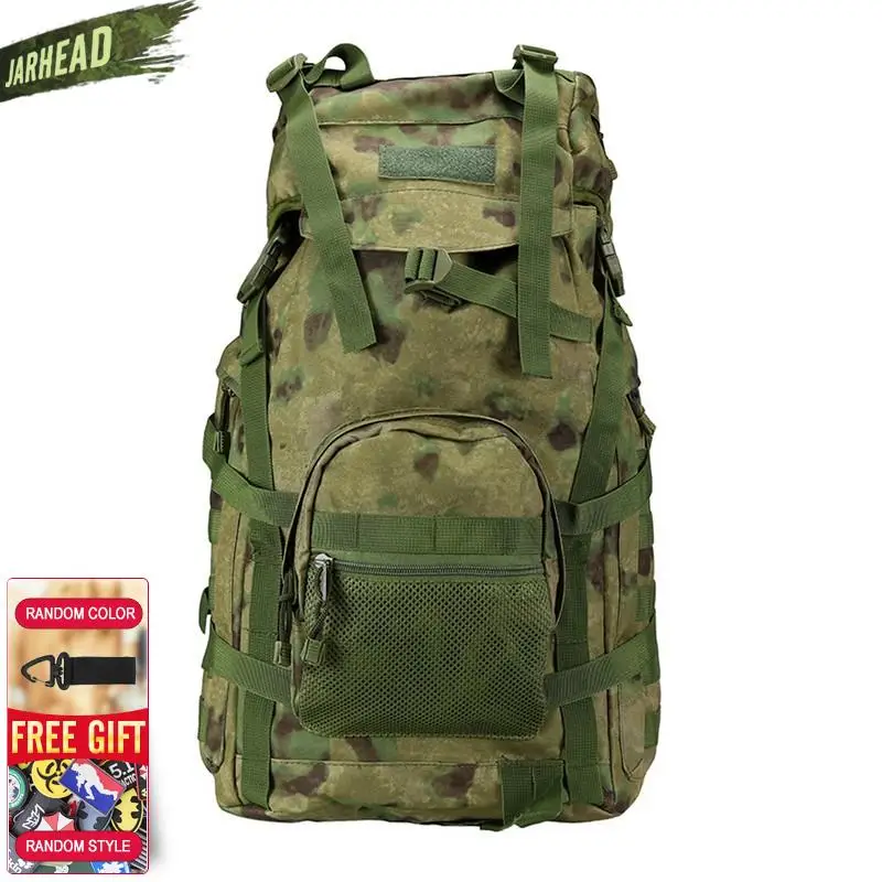 Mochila de camuflagem tática ao ar livre, 60L Saco militar, Trekking do exército, Mochila de viagem esportiva, Camping, Caminhadas assalto mochila