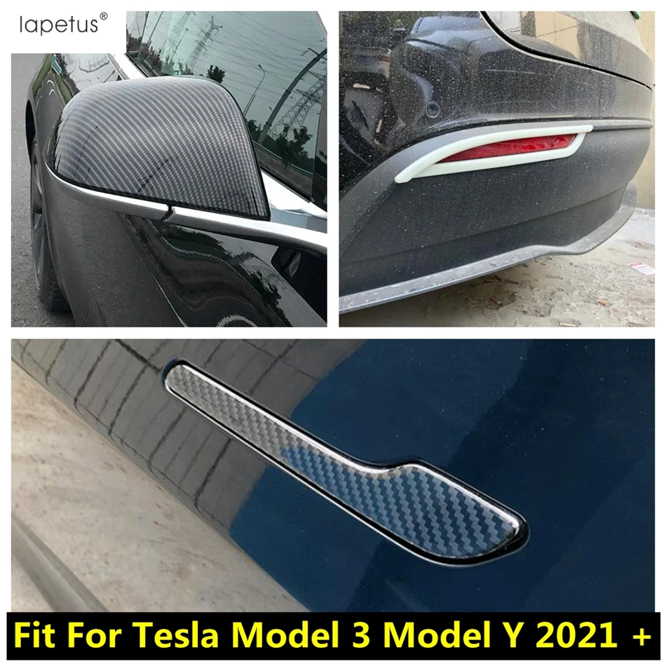 

Rearview Mirror Cap Shell / Rear Fog Lamp Light / Door Handle Cover Trim Carbon Fiber Accessories For Tesla Model 3 Model Y 2021