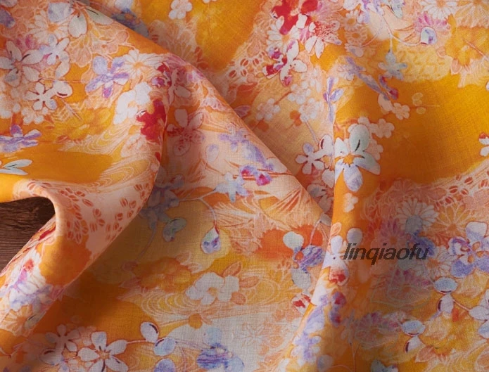 Pure burlap material thin digital printing colorful dress fabric  High-end linen fabric