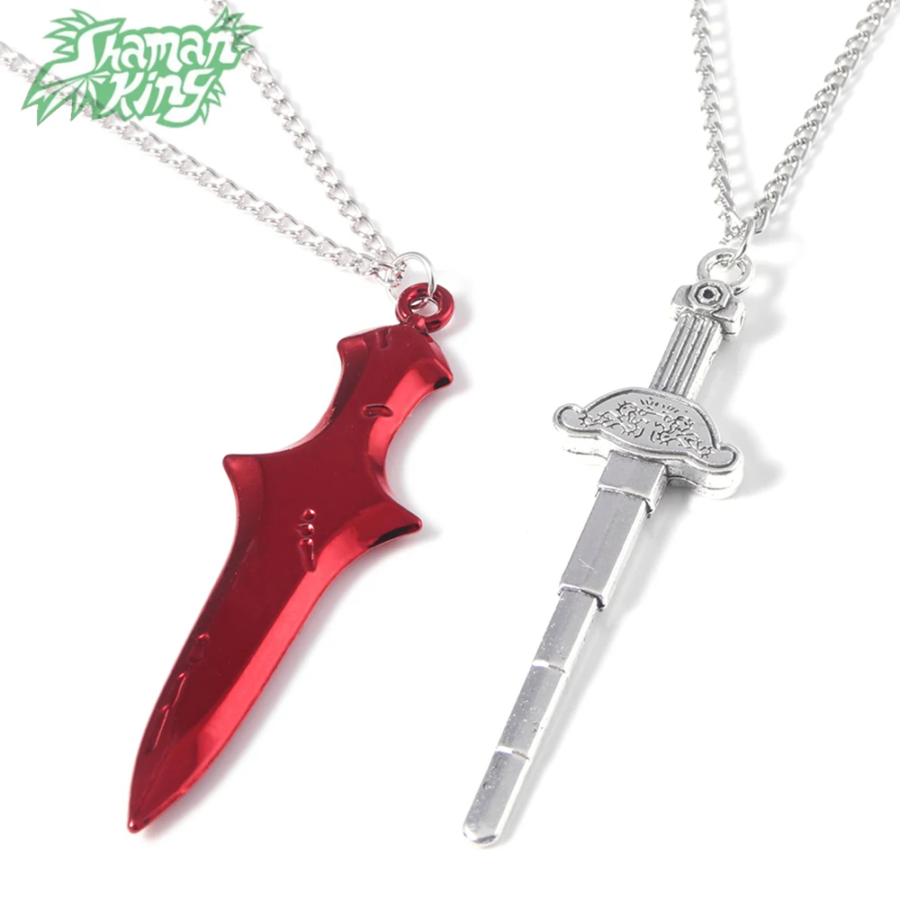 Anime Shaman King Necklace Yoh Asakura Tao Ren Sword Pendant Necklace For Women Men Cosplay Jewelry Accessories