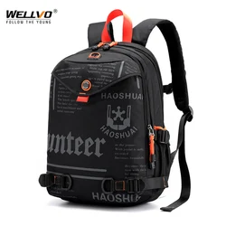 Mochila masculina ultraleve de nylon, mochila pequena à prova d'água para viagem com colagem de letras impressas para adolescentes xa24c