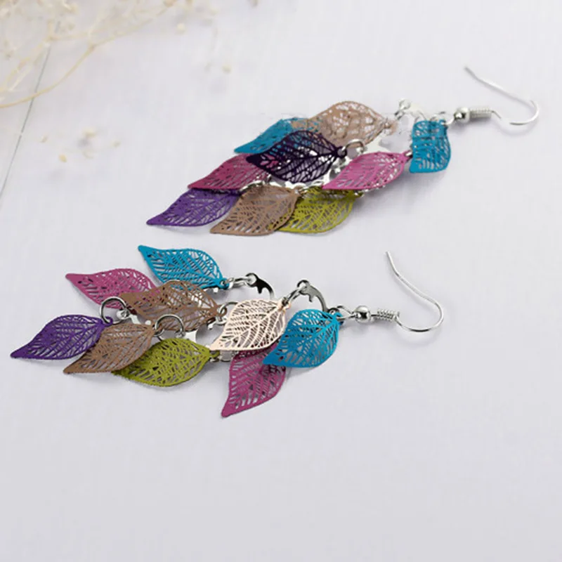 Fashion Vintage Leaf Drop Earrings Colorful Feather Pendant Tassel Women Earrings Accessories Party Jewelry Trend Birthday Gift