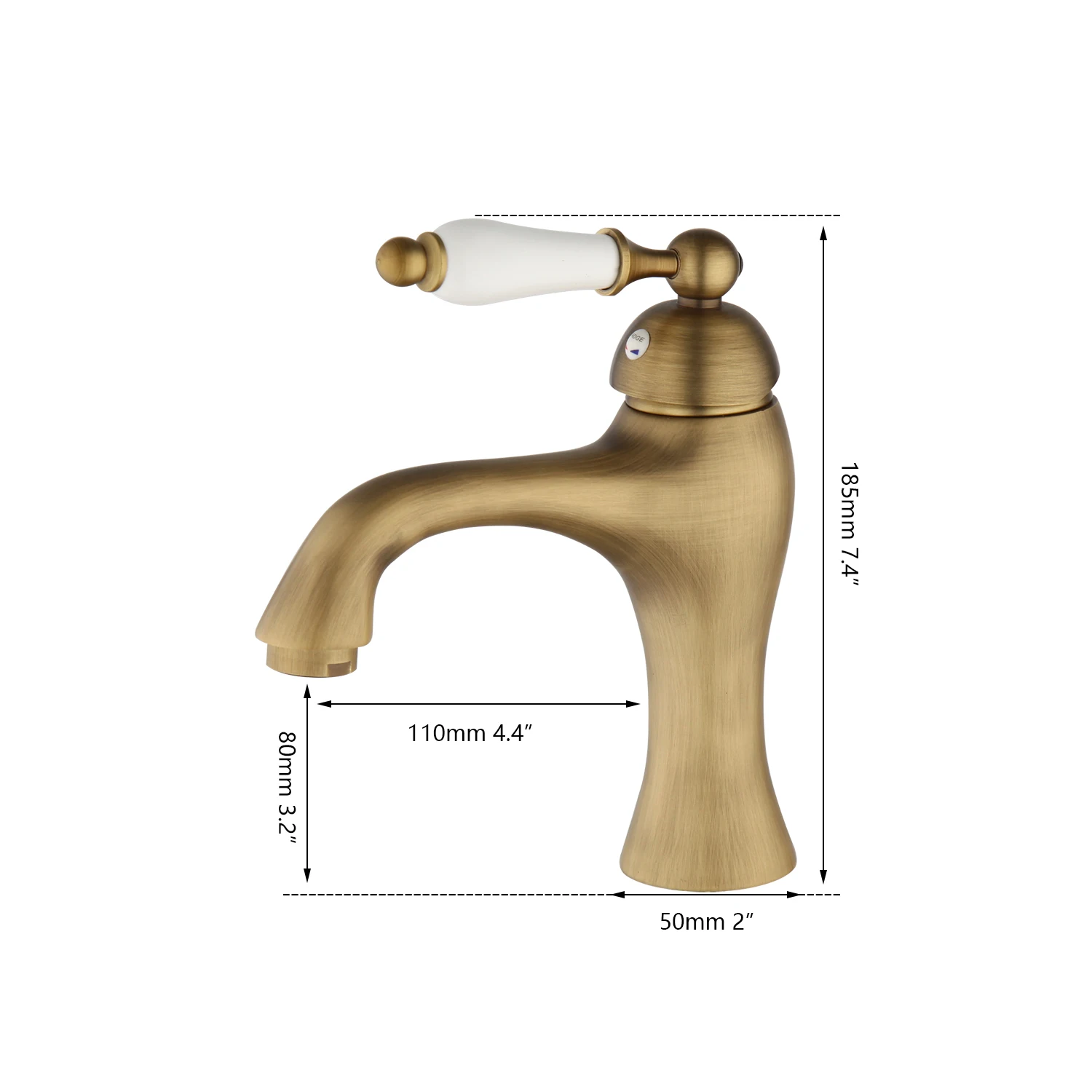 Monite Antique Brass Bathroom Sink Faucet Small Basin Mixer Tap Solid Brass Ceramics Deck Mounted Retro Porcelain Handle Faucets