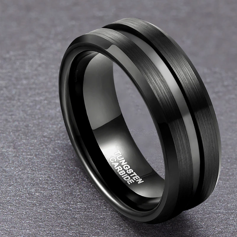 Somen Men Ring Black Tungsten Carbide Ring 6mm 8mm Groove Brushed Wedding Band Male Engagement Rings Anel Masculino Comfort Fit