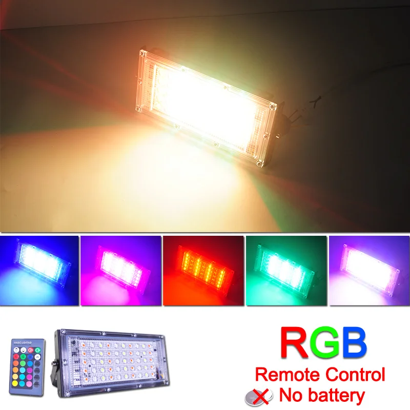 Reflector LED para exteriores, lámpara de calle impermeable IP66, 50W, AC220V, RGB, foco de iluminación de paisaje de jardín
