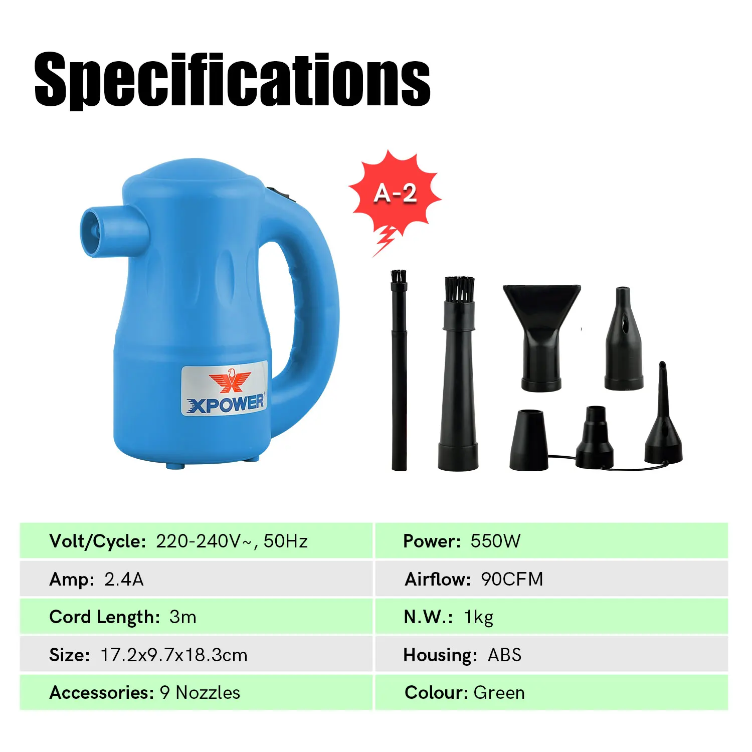 XPOWER A-2 برو الكمبيوتر الأنظف الكهربائية منفاخ الهواء الغبار تهب الغبار مجمع الغبار الكمبيوتر منفاخ الهواء 220 فولت 550 واط منظف بالهواء