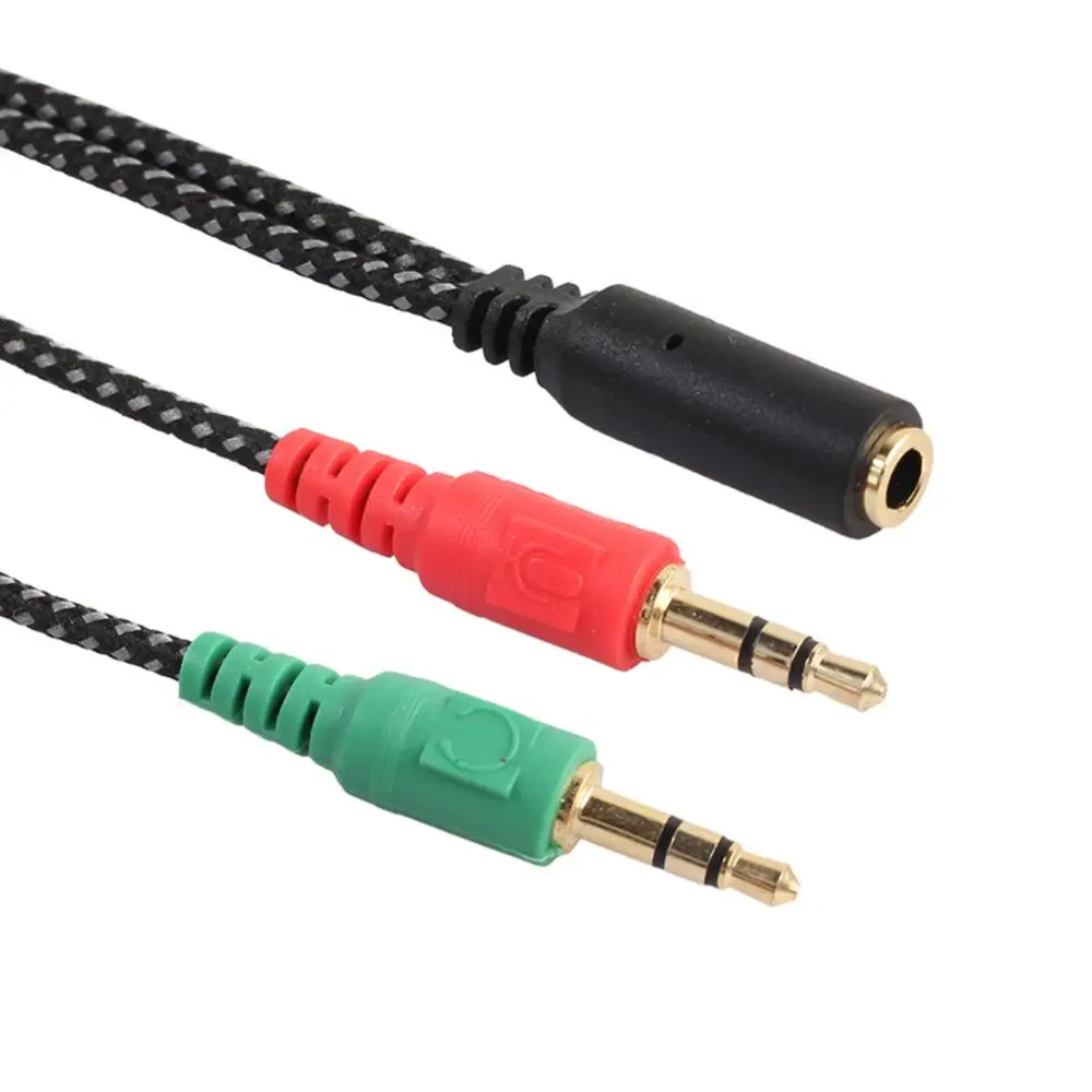 Divisor de entrada para fones de ouvido, 3.5mm, áudio estéreo, adaptador de cabo macho 2 fêmea com plug para microfone