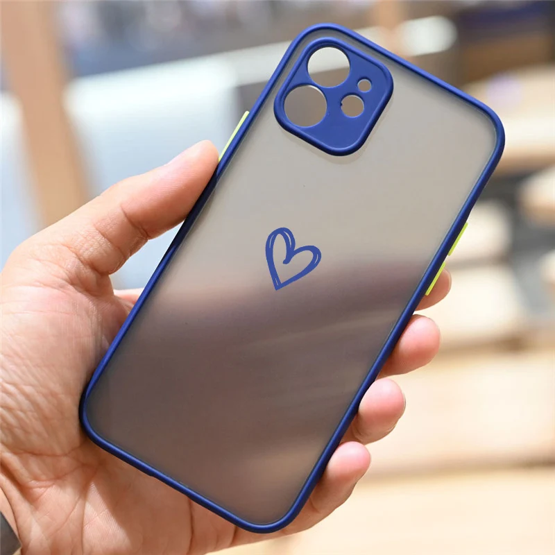 Fashion Blue Love Hear Pattern Phone Case for iPhone 11 12 pro XS MAX 8 7 6S Plus 13 Pro Max X SE 20 XR matte hard Clear Case