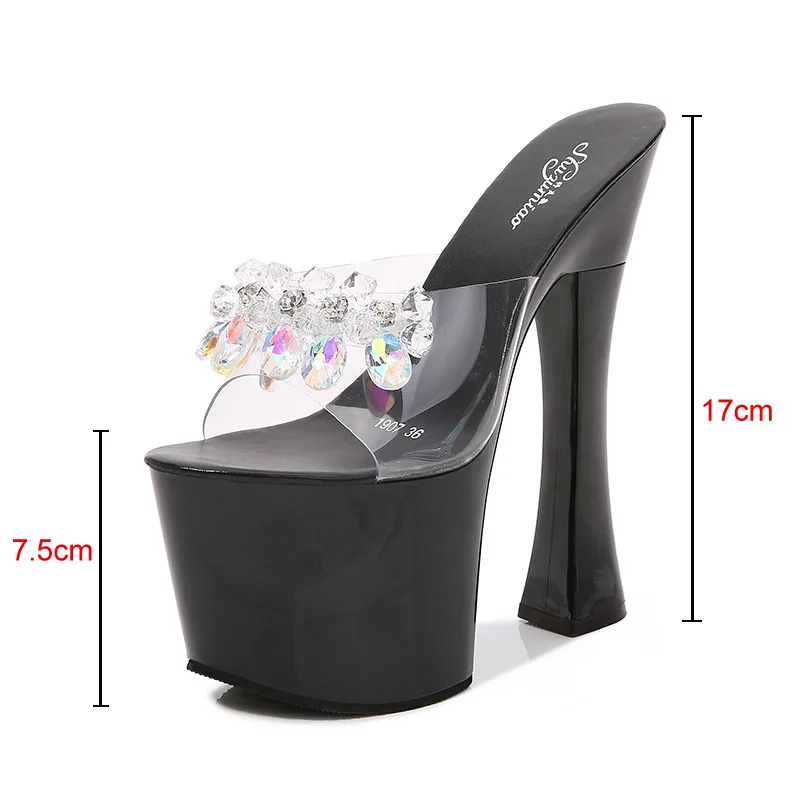 2020 Crystal String Bead 17cm Thick High Heels Sandals Sexy Women Summer Transparent High Heels Pumps Woman Platform Shoes WS316