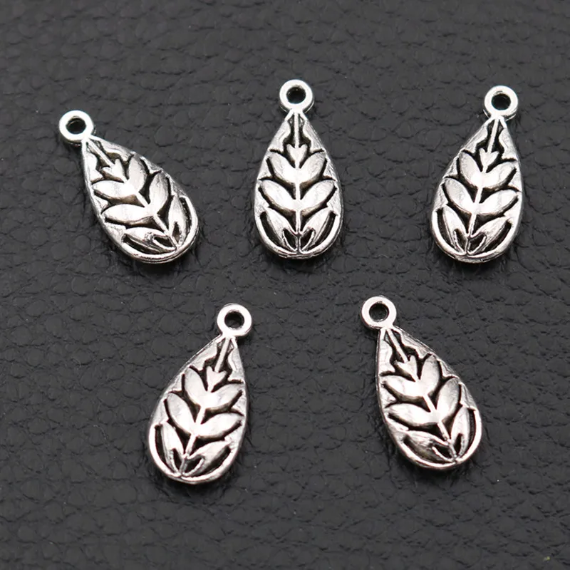 3D Plant Metal Pendant, Fir Tree Charms, Water Drop Charms, Ancient Plant Fossil Charms, 18*9mm A478 Silver Plated 20pcs