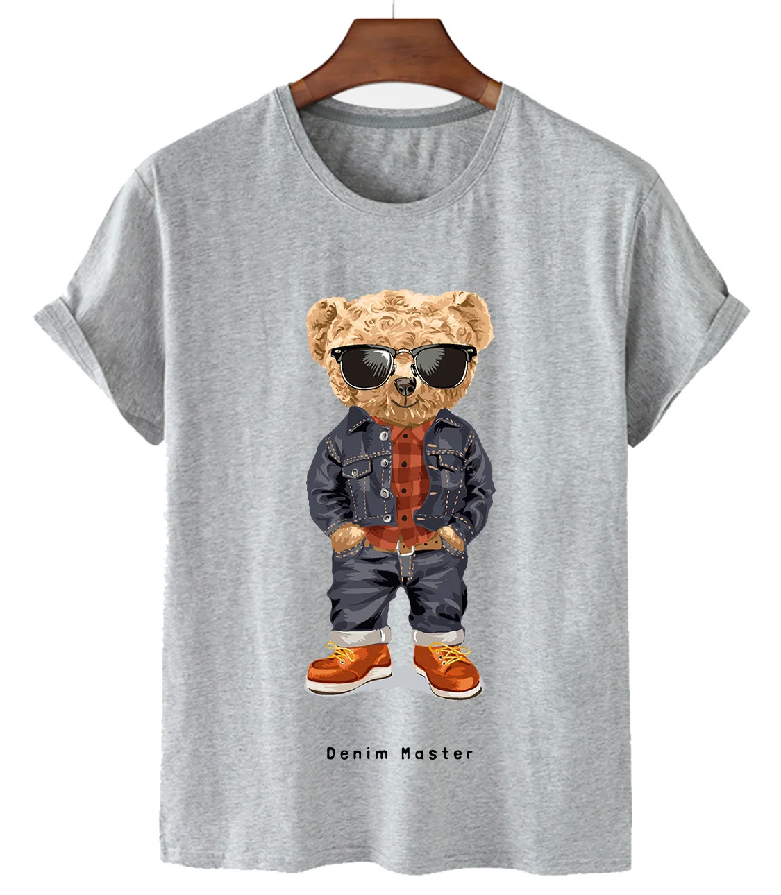 Pure Cotton Cool Sunglasses Bear Print Short Sleeve O-neck Loose Casual Top T-shirt Female Oversized T-shirt Half Sleeve S-3XL