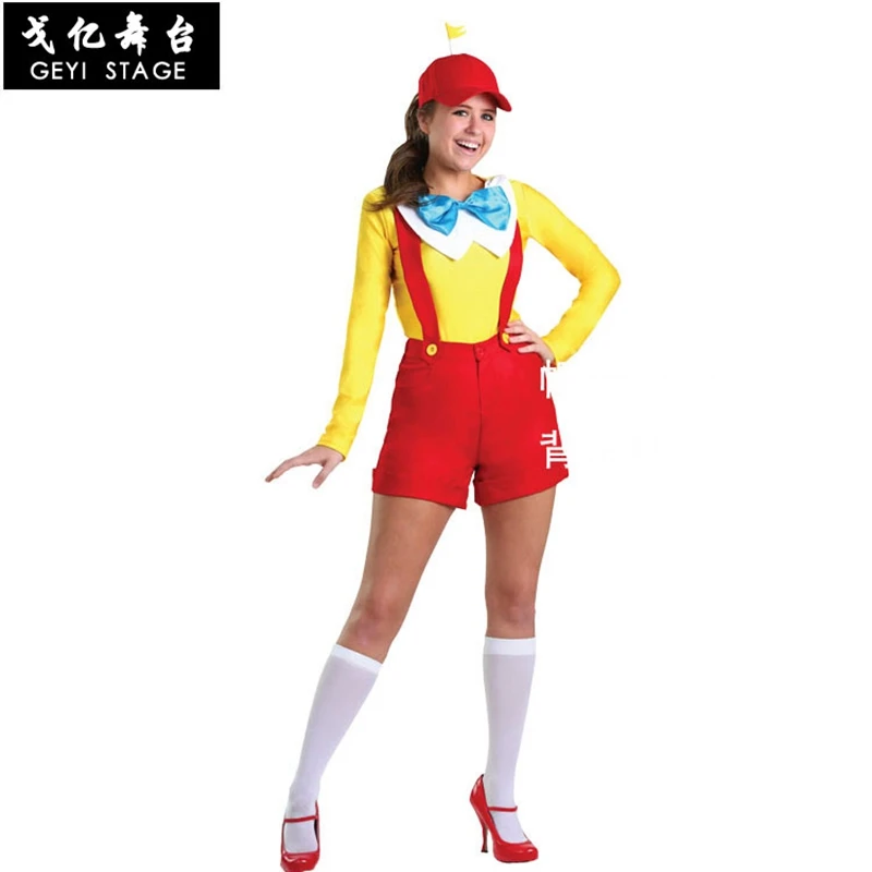 Girls Circus Halloween Clown Cosplay Costumes McDonald Waitress Fancy Dress Overalls Adult Woman Carnival Party Supplies Purim