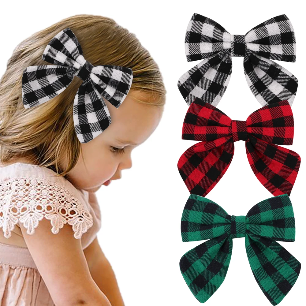 

4" Classic plaid bow hairpin Children Bowknot hair Clips Baby Girl Hair bows with clips Boutique handmade Kids hair Accessories