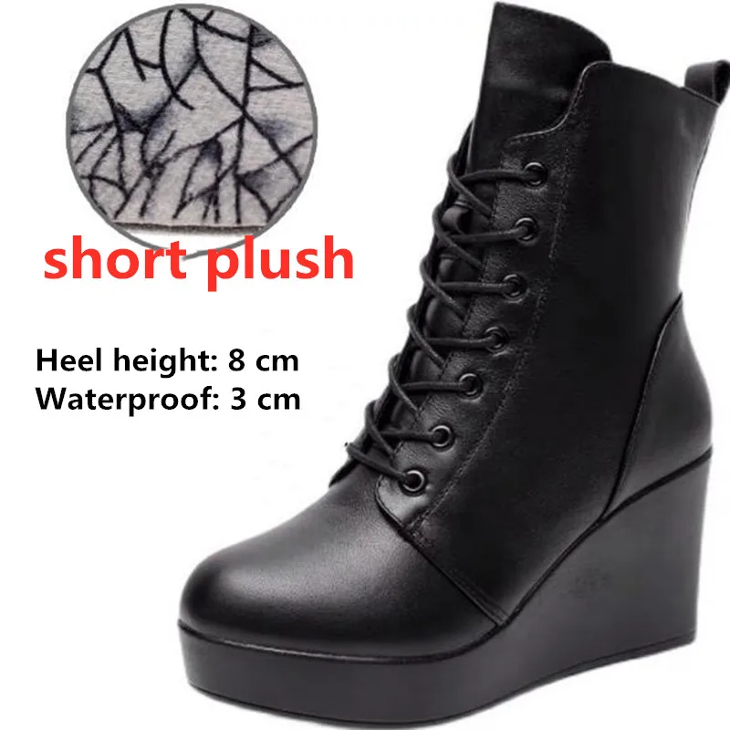 2024 Fashion Genuine Leather Autumn Winter Boots Platform Wedges Super High Heel Boots Black Women\'s Boots Small Plus Size 33-43