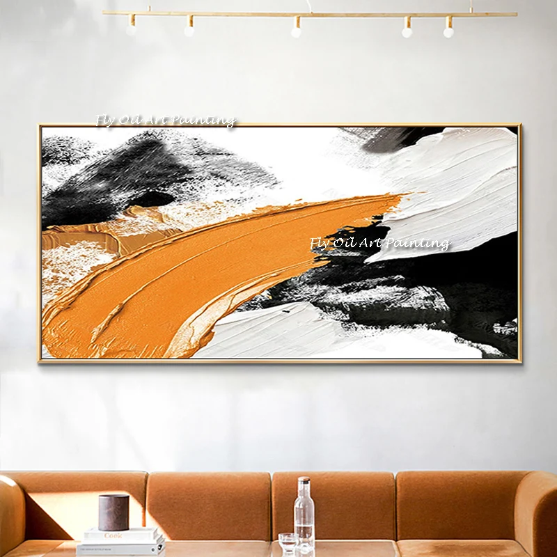 

100% Handmade decoration Modern yewllow black abstract oil painting handpainted canvas painting home decor wall art picture