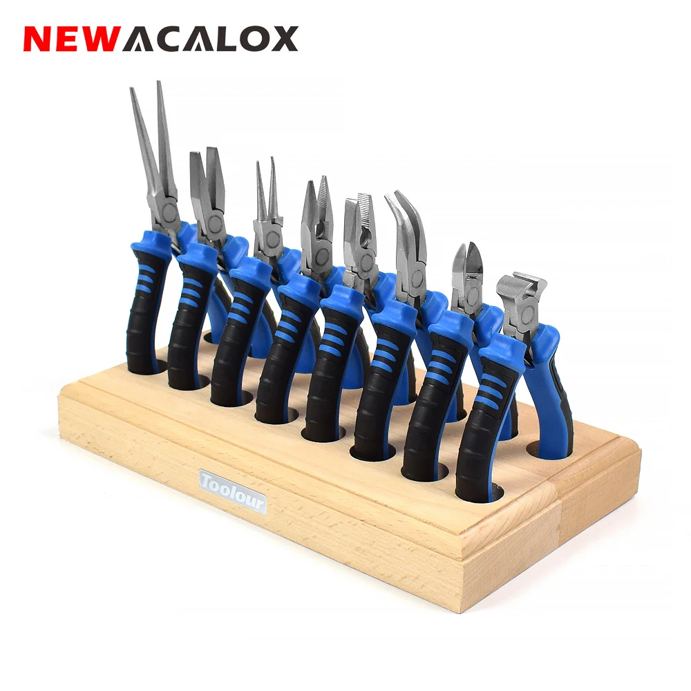 NEWACALOX 8PC Mini Pliers 4.5" Precision Pliers Set Wire Stripper Pointed Pliers for Electrician Jewelry Making Tool Pliers