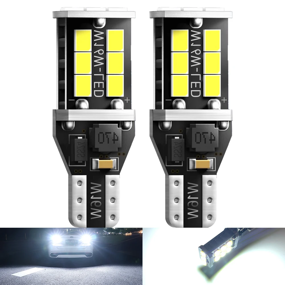 2PCS New T15 W16W WY16W Super Bright LED Car Tail Brake Bulbs Turn Signals Canbus Auto Bcakup Reverse Lamp Daytime Running Light