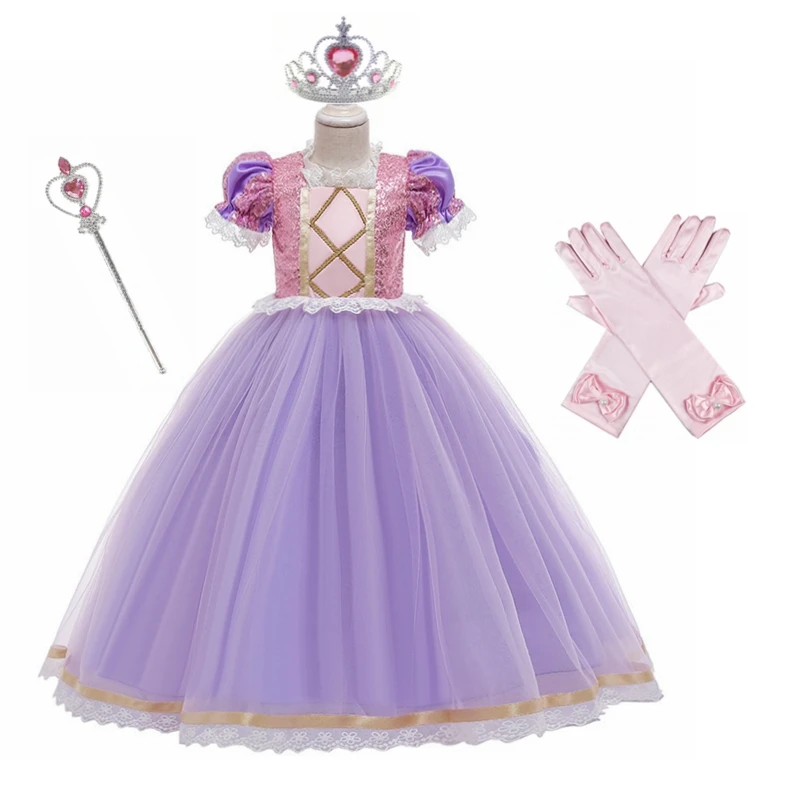 Girls Rapunzel Dress Kids Summer Tangled Fancy Princess Costume Children Birthday Carnival Sofia Dresses Party Clothes