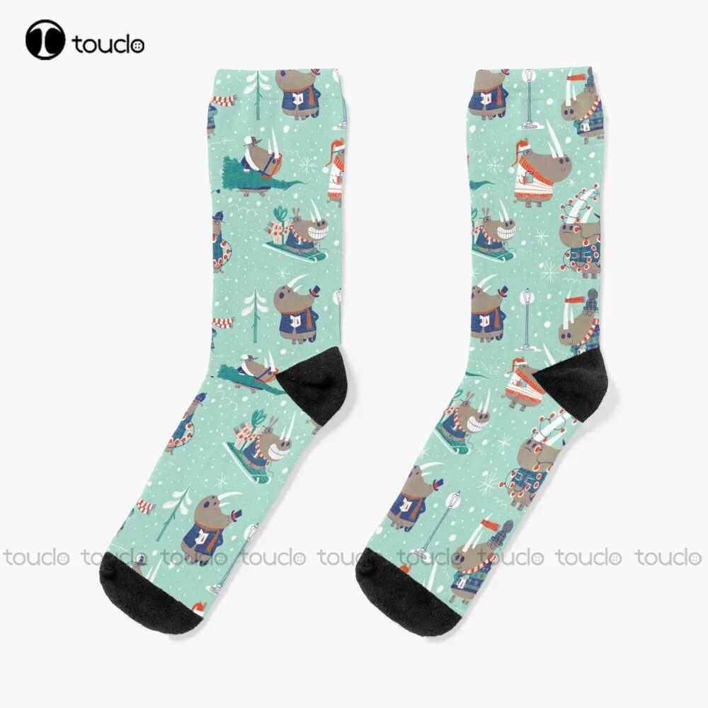 

Christmas Rhino Socks Long Socks For Men Christmas New Year Thanksgiving Day Gift Unisex Adult Teen Youth Socks Custom