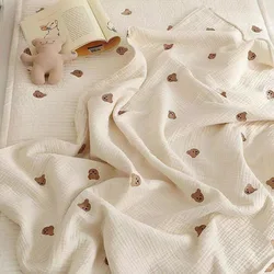 Korean Newborn Baby Boys Girls Blanket Cotton Warm Quilt Veil Cartoon Bear Toddler Blanket Musline Swaddle 90 X 125cm