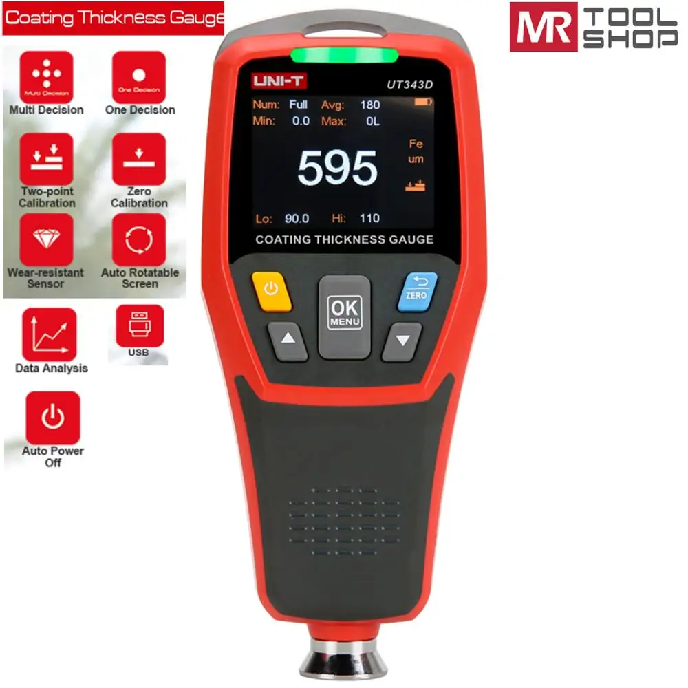 

UNI-T UT343D Coating Thickness Gauge for Car Automotive Paint Thickness Measurement F/NF 0-1250um Automatic Detection USB data s