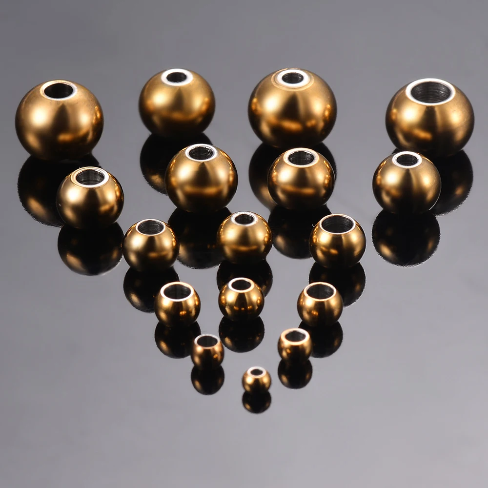 50Pcs/Lot Stainless Steel 2.5/3/4/5/6/7/8mm Gold Spacer Beads Charm Loose Beads DIY Bracelets Beads for Jewelry Making Wholasle