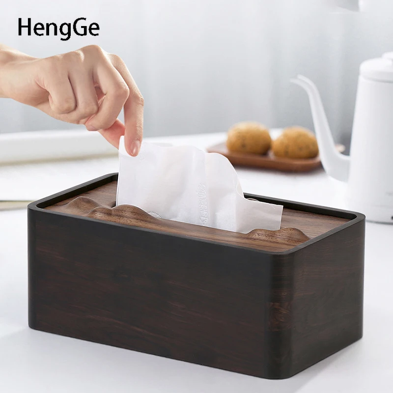 

Black Walnut Wood Tissue Box Living Room Decoration Office Desktop Simplicity Solid Woods Tissue Box Room Decoration Accessories