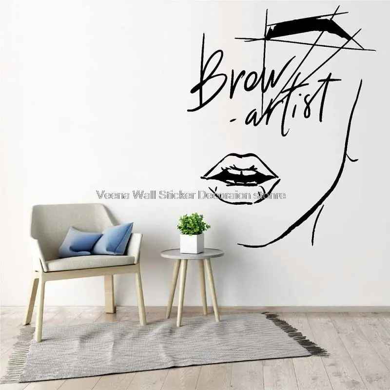 Abstract girl face eyelash makeup eyebrows lips vinyl wall decal beauty salon spa salon makeup shop wall home decoration mural 2