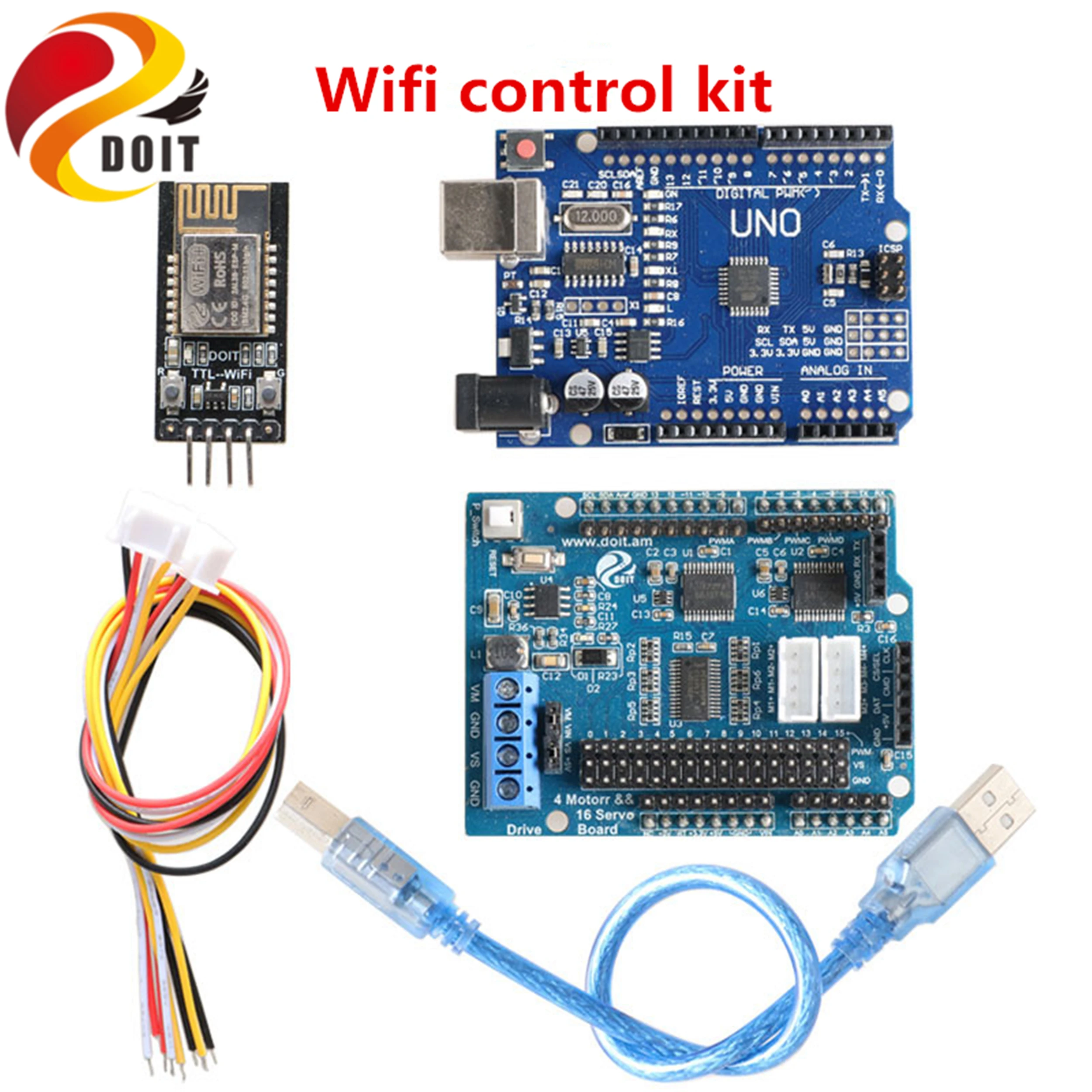 SZDOIT Wifi/Bluetooth/Kit de Control de manija Servo de 16 canales y placa de accionamiento de Motor de 4 canales + placa de desarrollo Robot RC para Arduino