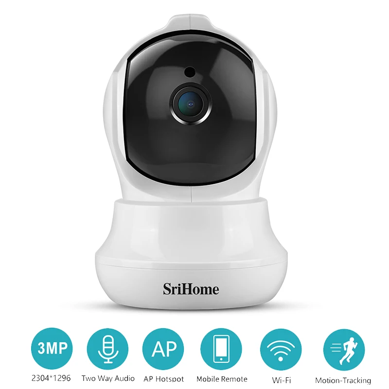 SriHom SH020 Wifi 3MP 1296P Wireless PTZ IP Dome Camera AI Auto Tracking Human Detection AP Hotspot Alarm Video Surveillance Cam