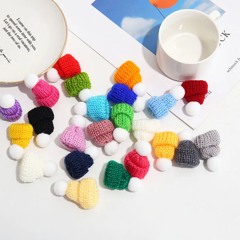 10pcs Mix Color Mini Knitting Hats Doll Hats Decor DIY Party Home Decoration Finger Hats Candy Christmas Hat Lollipop Cover