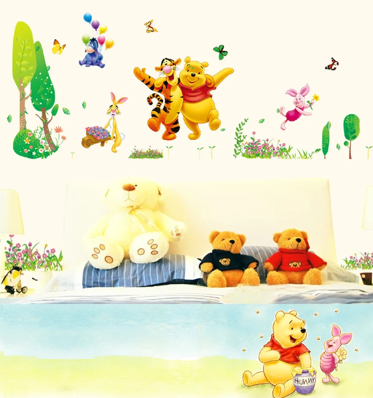 Winnie The Pooh Wall Stickers For Kindergarten Kids Room Home Decoration Diy Cartoon Bear Tiger Animal Mural Art 3d Window Decal