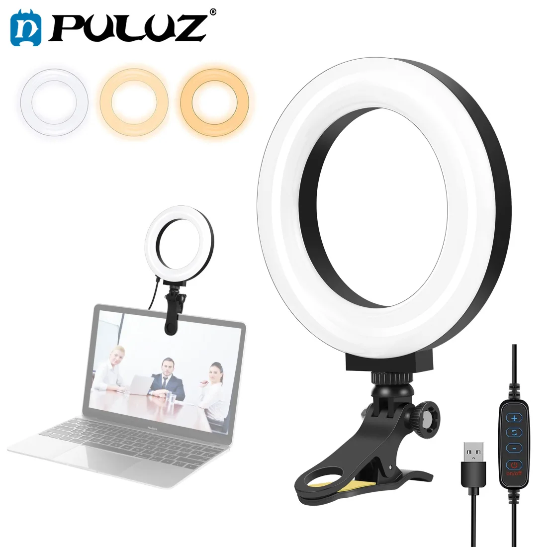 

PULUZ Selfie Ring Light For Laptop Desktop Youtube Vlogging Ring Lamp Video Conference Lighting Kit & Tripod Phone Holder Clip