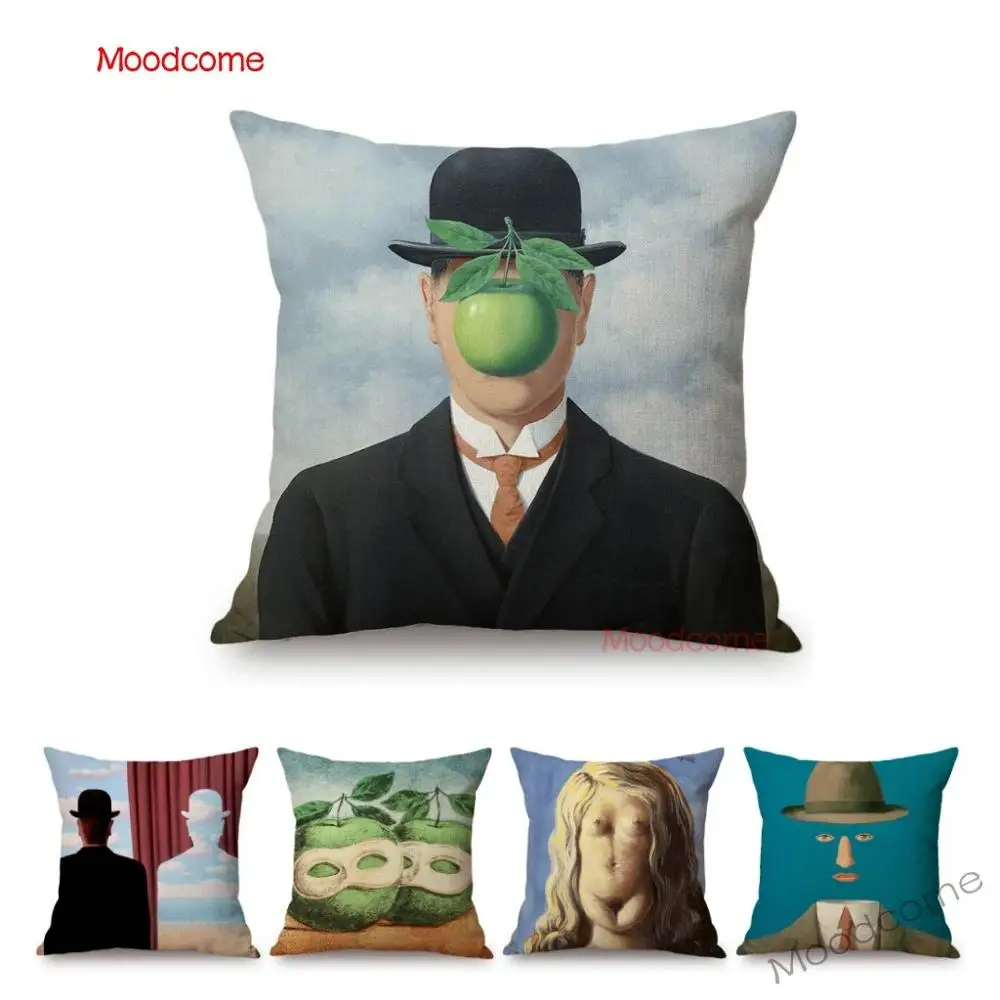 

European Surrealism Rene Magritte Famous Oil Painting Modern Decoration Art Sofa Throw Pillow Case Abstract Art Cushion Cover