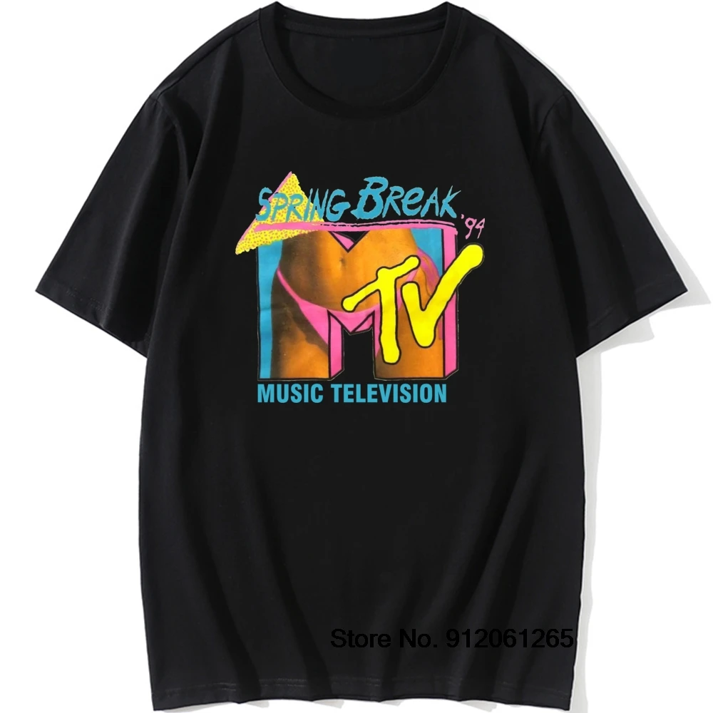 MTV Music Logo Retro T Shirt Spring Break 94 Mens Throwback Rock Hip Hop TV Show T-Shirts Cotton Funny O Neck Summer Tops Tees