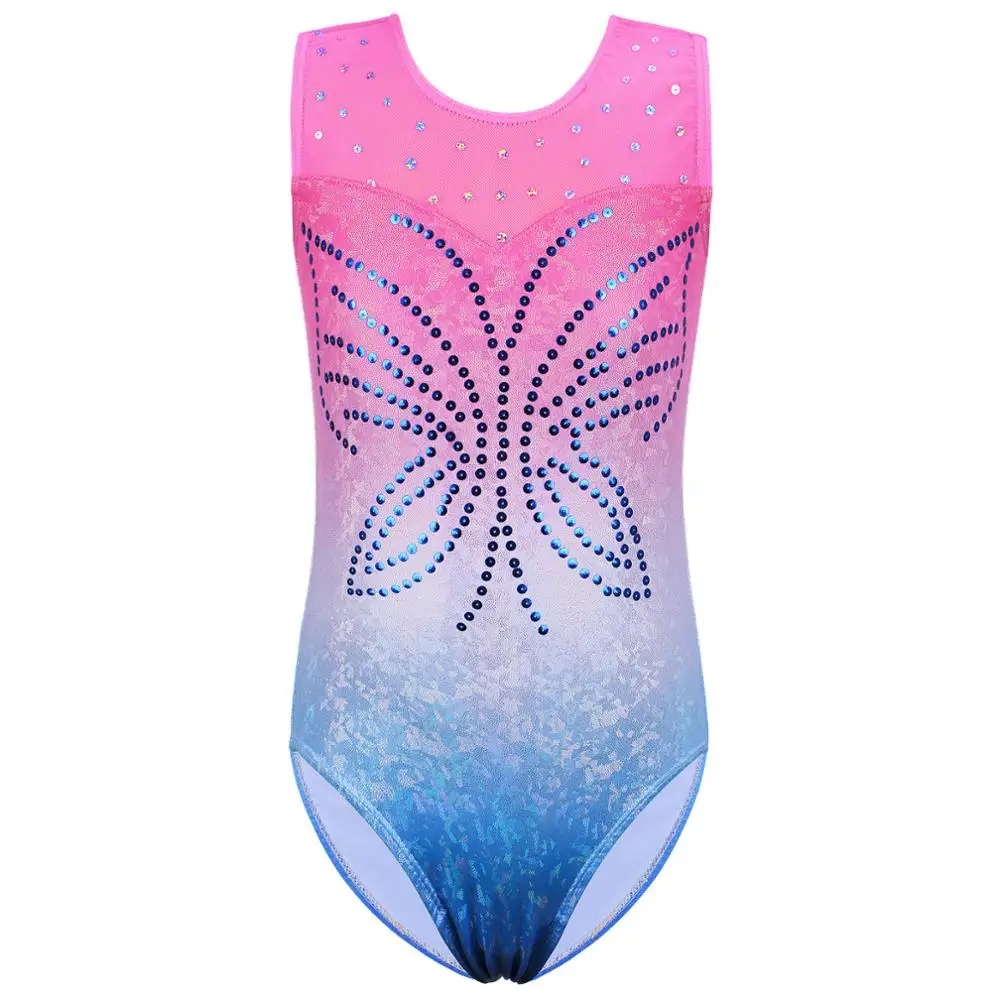 BAOHULU paillettes farfalla balletto body senza maniche gradiente rosa blu ginnastica pratica costumi abbigliamento da ballo professionale