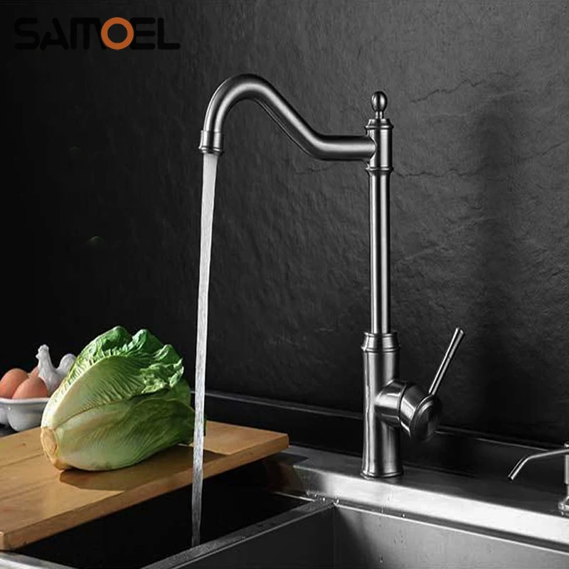 

Elegant Durable Deck-mounted Stainless Steel Kitchen Sink Faucet Single-hole Brushed Cold Hot Water Mixer for Kitchen NL728