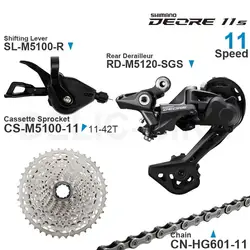 SHIMANO DEORE M5100 11 Speed Groupset include M5120 Rear Derailleur M5100 Shifter Cassette Sprocket 11-42T and HG601 Chain