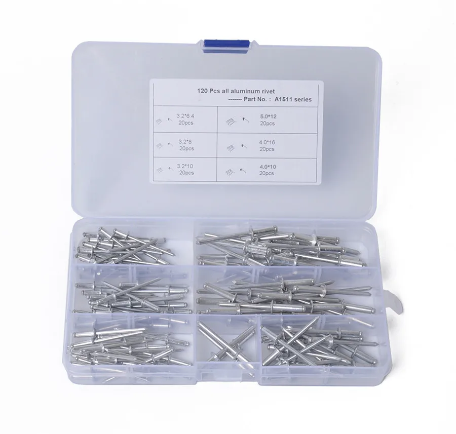 

120 Pcs set Car Mixed Aluminum Rivet Open Domed Head Blind Rivets 3.2mm 4mm 5mm
