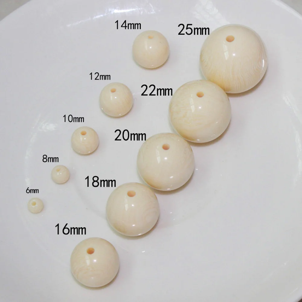 5mm 6mm 8mm 10mm 12mm 14mm 16mm 18~50mm Beige White Color Round Resin Loose Beads Wholesale Lot for DIY Crafts Jewelry Making